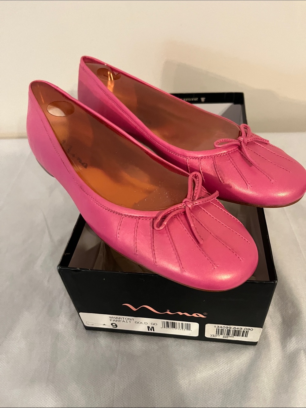 Nina Pink Bow Ballet Flats Genuine Leather Size 9 M New in Box